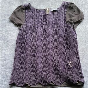 Gryphon Purple Puff Sleeve Ruffled Blouse